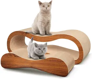 FluffyDream2 in 1 Cat Scratcher Cardboard Lounge Bed, Cat Scratching Board– Sofa Saver, Aesthetic Pet Must-Have, Multi-Purpose Furniture, Wood, Kitten