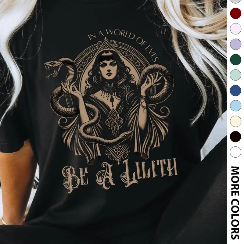 Women's Letter & Snake Print Round Neck Graphic Tee, Basic Casual Fitted Everyday Short Sleeve T-shirt for Daily Wear, Ladies Summer Tops, Elegance, Lightweight, Round Neckline Tee