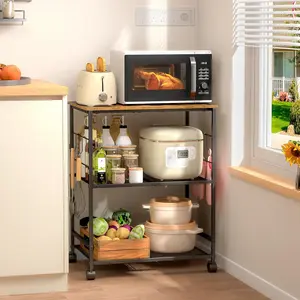Rolling Kitchen Microwave Cart, 3 Tier Microwave Table Stand with Storage, Kitchen Utility Cart  Lockable Wheels, Small Coffee Cart Shelf Rack Organizer for Living Room Office, Balcony