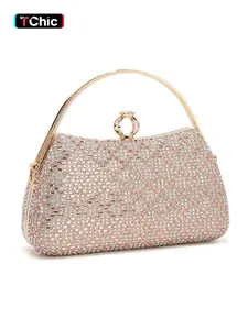 Luxury rhinestone evening clutch, rose gold clutch, women's handbag, Elegant Clutch, Embellished Clutch, comes with a chain for shoulder or crossbody wear, rhinestone ring clasp, perfect for weddings, parties, and dances