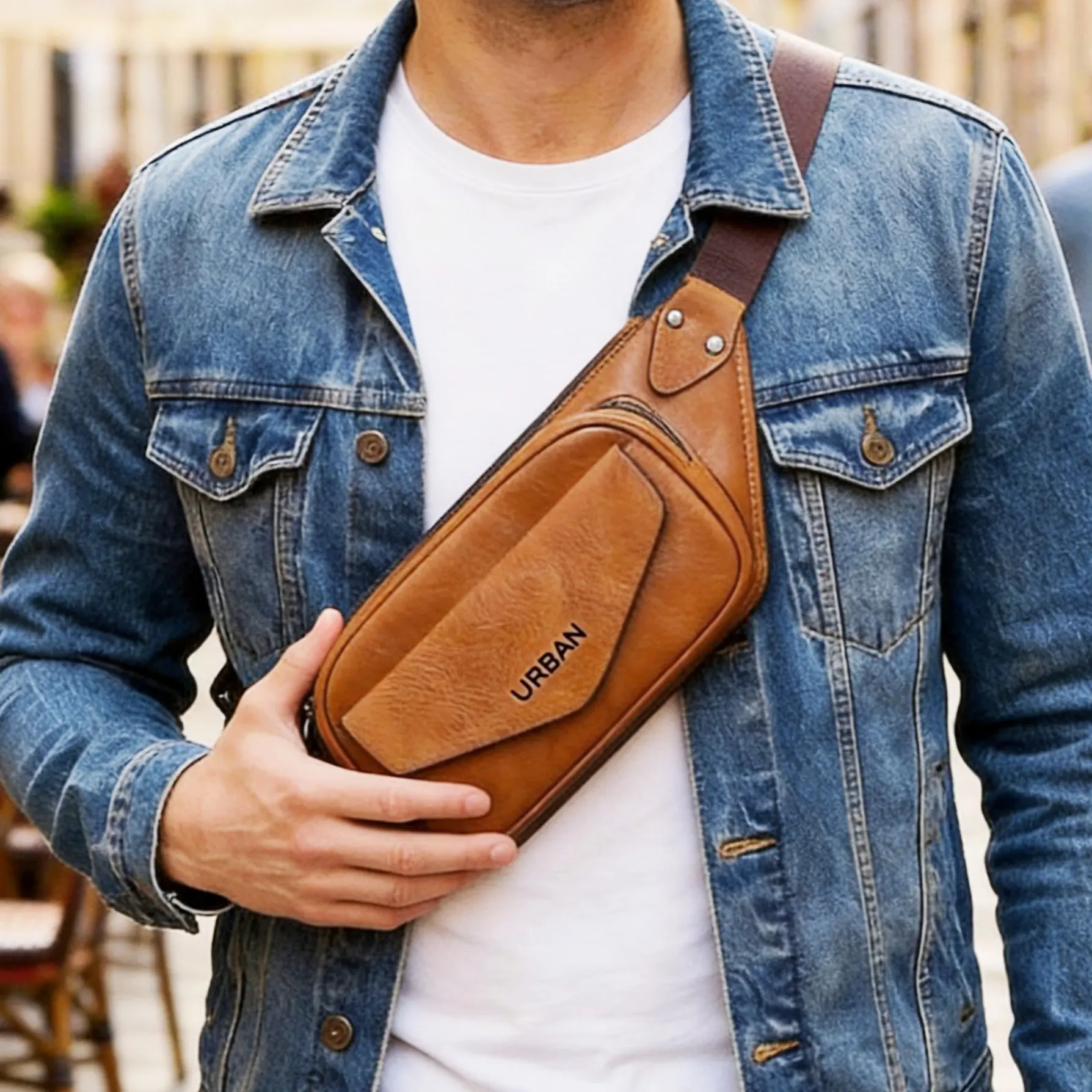 Men's Faux Leather Crossbody Bag, Chest Pack, Multi-Pocket, Casual Travel Bag, Zipper Fly, All Seasons, Stylish and Functional, Fashion Waist Packs, Multifunctional Chestbag