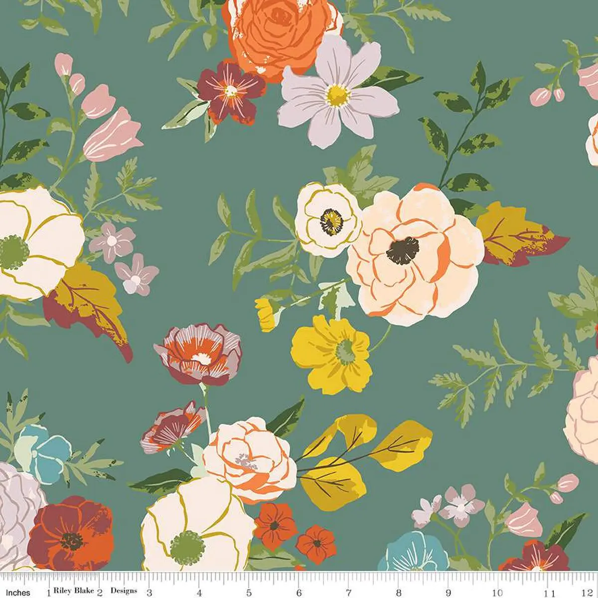 Fabric Riley Blake Teal Floral Winged Medley 108" Wide Back by the Quarter Yard WB16140-TEAL