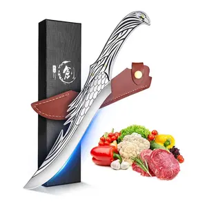 ROCOCO Feather Pattern Boning Knife - 8.6" High-Carbon Steel Butcher Knife for Precise Meat Preparation, An Essential Kitchen Tool for Home Chefs