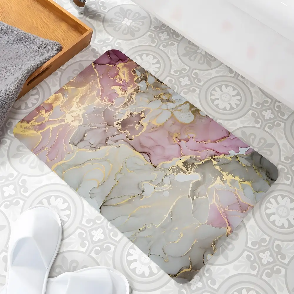 Pink Gold Marble Bathroom Mats, Elegant Bathroom Carpets, High-end Design Bathroom Highly Absorbent Floor Mats, Anti-slip Quick-drying Soft Carpets, Suitable for Multi-scenario Shower,Bathtub , Outdoor Door Mats, Gifts for Family and Friends