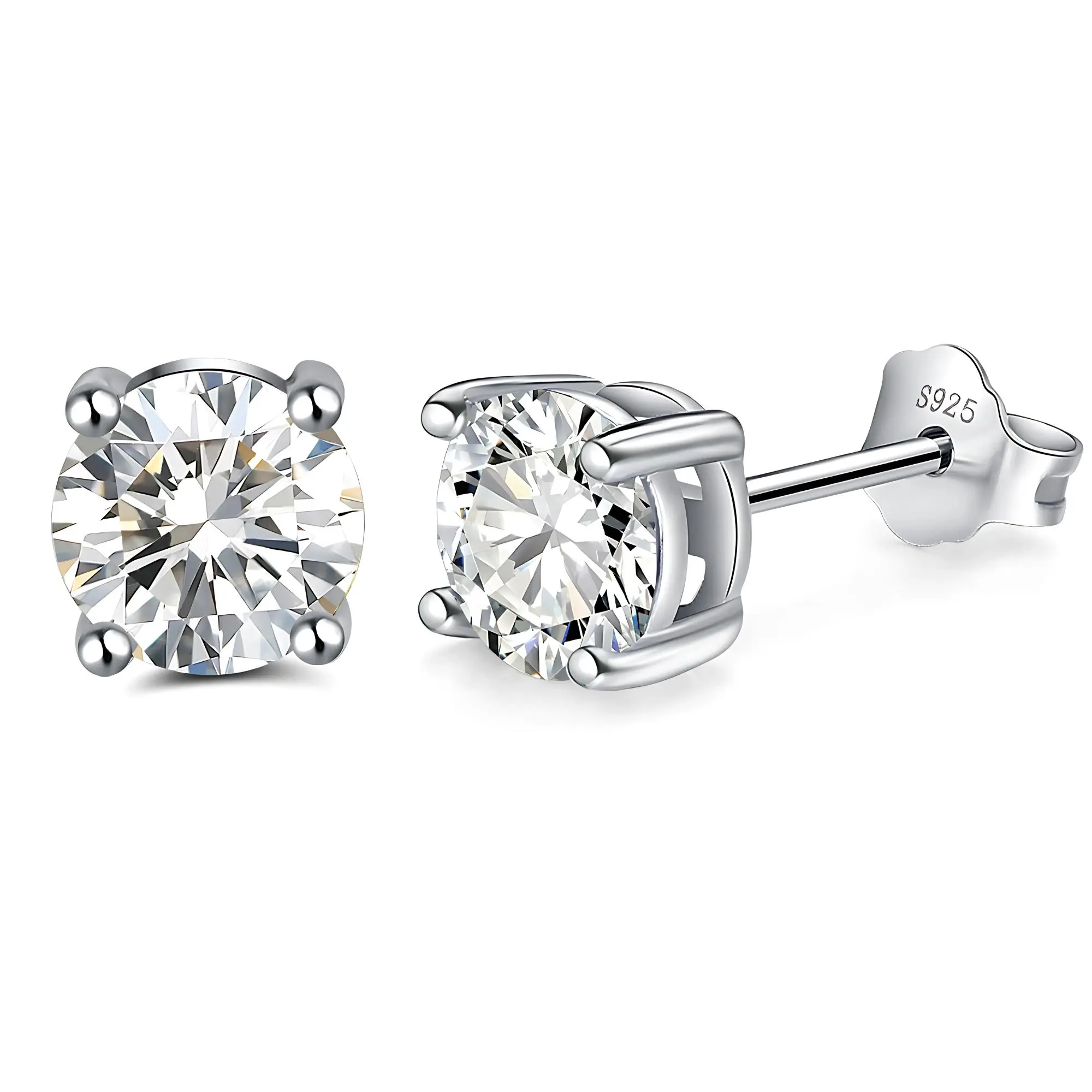 Birthstone Earrings for Women by Ginger Lyne Solitaire Round Cubic Zirconia Studs Sterling Silver Birth Month Earrings for Women
