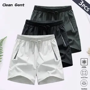 Clean Gent Men's Three-Piece Quick-Drying Sports Shorts, Solid Color Basic Zip Pocket Elastic Waist, Suitable for Daily Workout, Gym, and Outdoor Running Shorts