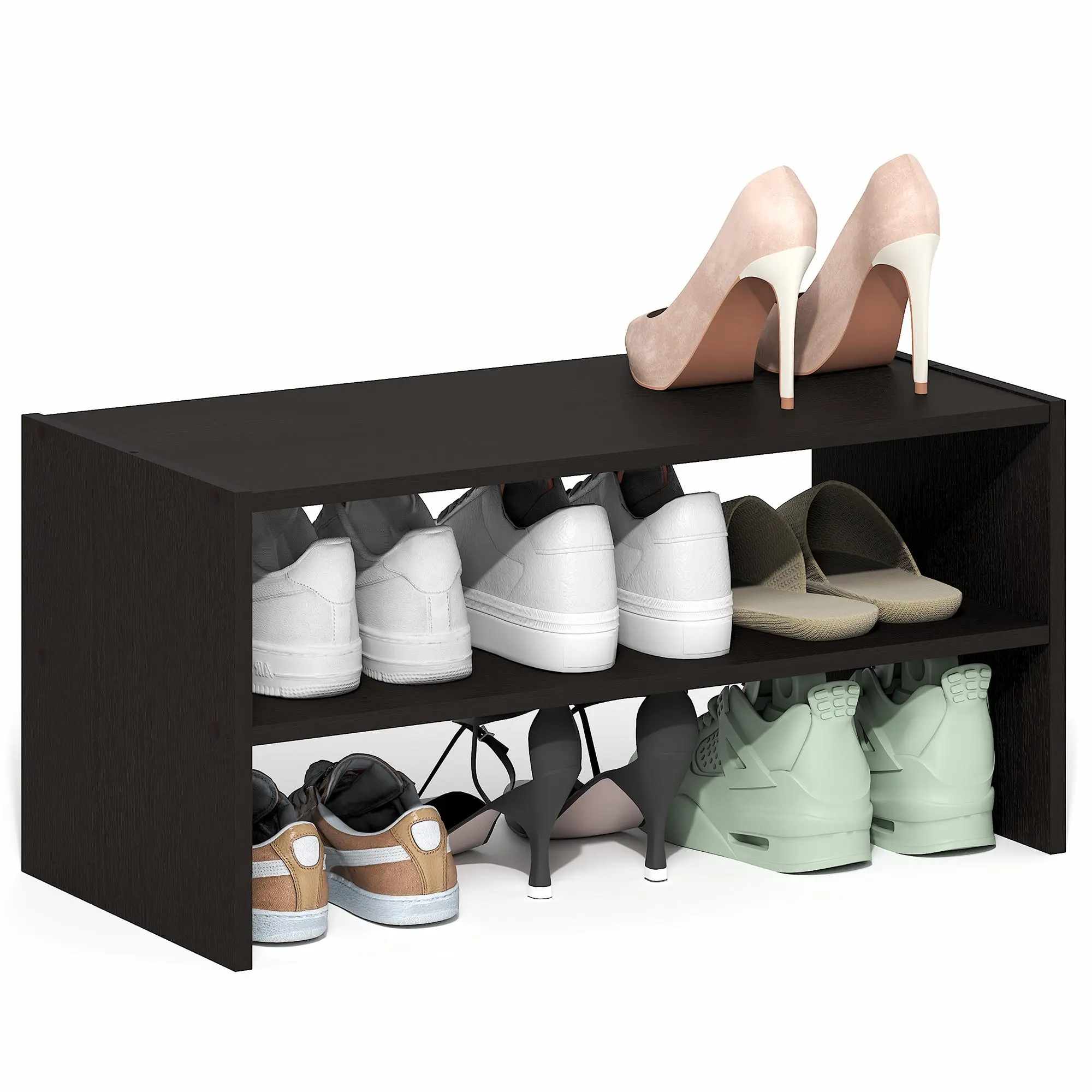 FANO Shoe Rack, 24-Inch Width Shoe Organizer, Stackable Shoe Storage, 11.7 x 24.2 x 11.7, for Closet Entryway, Office, Garage, Dark Oak
