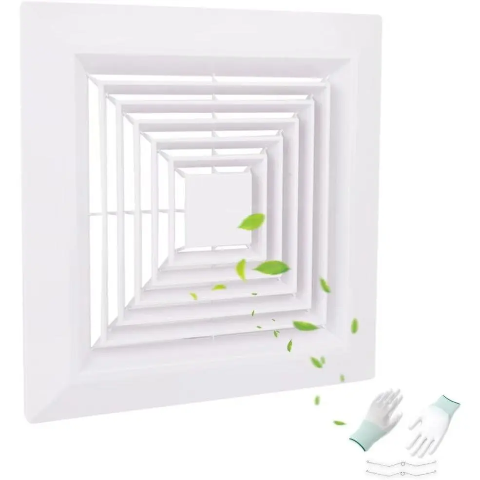 1-(12"x12"Inches) Bathroom Exhaust Fan Cover with Spring, Square Ceiling or Wall Mounted Exhaust Fan, Ceiling Fan, Grille, Air Diffuser, Diverter Ventilation Hood, Replacement Accessories