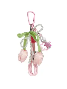 Elegant Tulip Bag Charm Bow Beaded Backpack Pendant, Versatile High-End Accessory for Bags, Stylish and Durable Jewelry