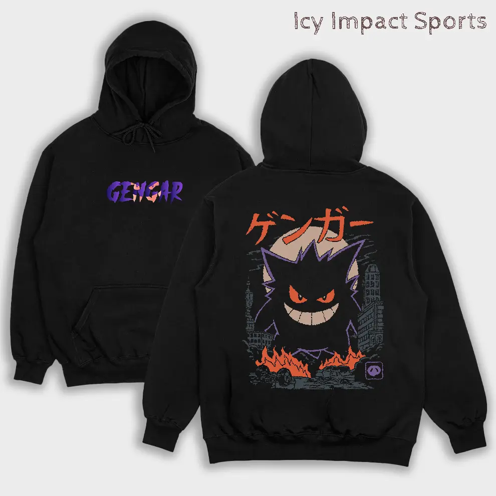 Retro Vintage Pokemon Gengar In The City  Anime Oversized Double Printed Shirt, Anime Manga, Heavyweight Cotton, Gift For Anime Fan, Sweatshirt Manga