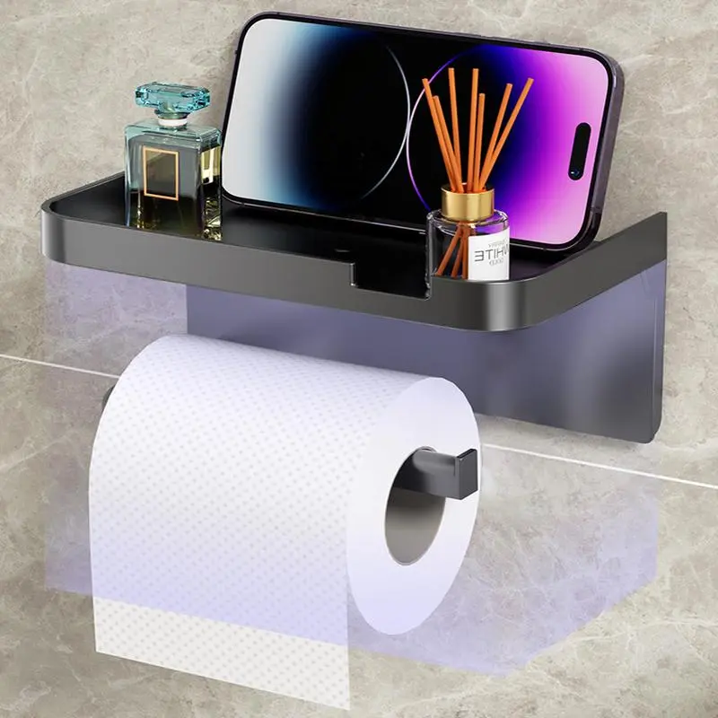 Wall Mounted Toilet Paper Holder, No Drill, Bathroom Storage Rack, Space Saving Design, Easy Installation, Home Use Phone Roll Dispenser, Bathroom Essentials Accessories, Bathroom Accessory, Bathroom Gadgets