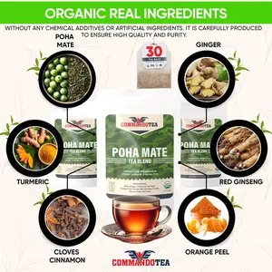 Commando Tea - Poha Mate Energy Detox Drink - Healthy Energy, Pre-workout boost, Flush out toxins - Alternative to energy drinks - Organic, non-gmo, sugar free, & natural - most flavorful tea / iced tea detox teacleanse