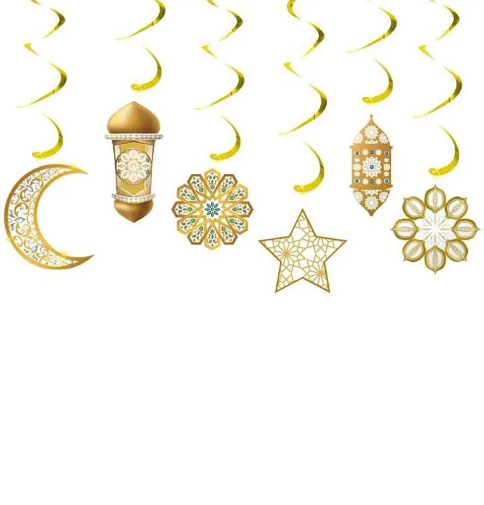 Islamic Holiday Decor - Ramadan & Eid Party Streamers - Lanterns, Moon & Stars Gold