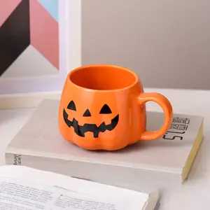 Creative Halloween Gift Pumpkin Ceramic Cup, Vintage Cartoon Couple Mug, Holiday Drinking Cup, Cute Ceramic Water Bottle