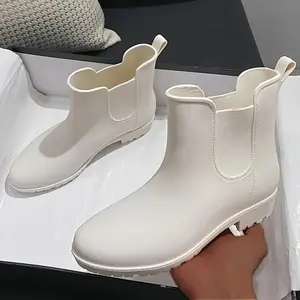 Women's Ankle Rain Boots, Cozy Slip-On Shoes, Fashionable Outdoor Non-slip Durable Rubber Booties Girl Footwear Comfort