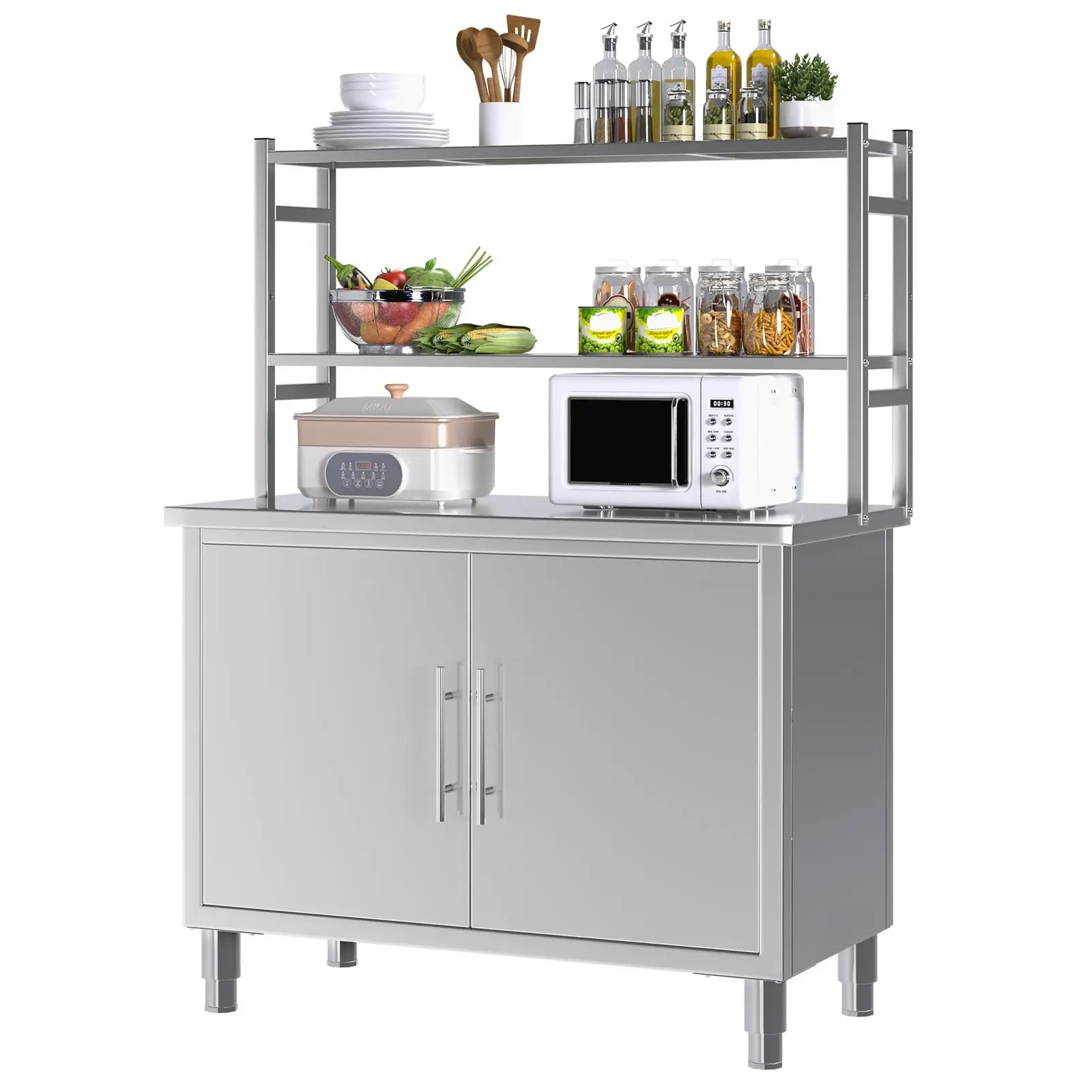 YODOLLA Stainless Steel Table with Cabinet 40"x20" Prep Table for Commercial Kitchen Steel Countertop with Adjustable Tier & Cabinet Shelf Work Table Workbench for Home Restaurant
