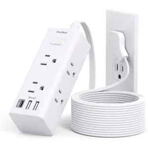 One Beat 10Ft Extension Cord with Multiple Outlets,Flat Plug Power Strip Surge Protector with 10 Ft Long Cord,6 Outlet 3 USB Ports (1USB C),Multi Outlet Wall Plug for Travel,College,Dorm Essentials