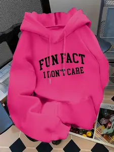 Women's Fashion Hoodie Fun Fact I Don't Care Letter Print Kangaroo Pocket Casual Fitted Long Sleeve Fall Winter Sweatshirts