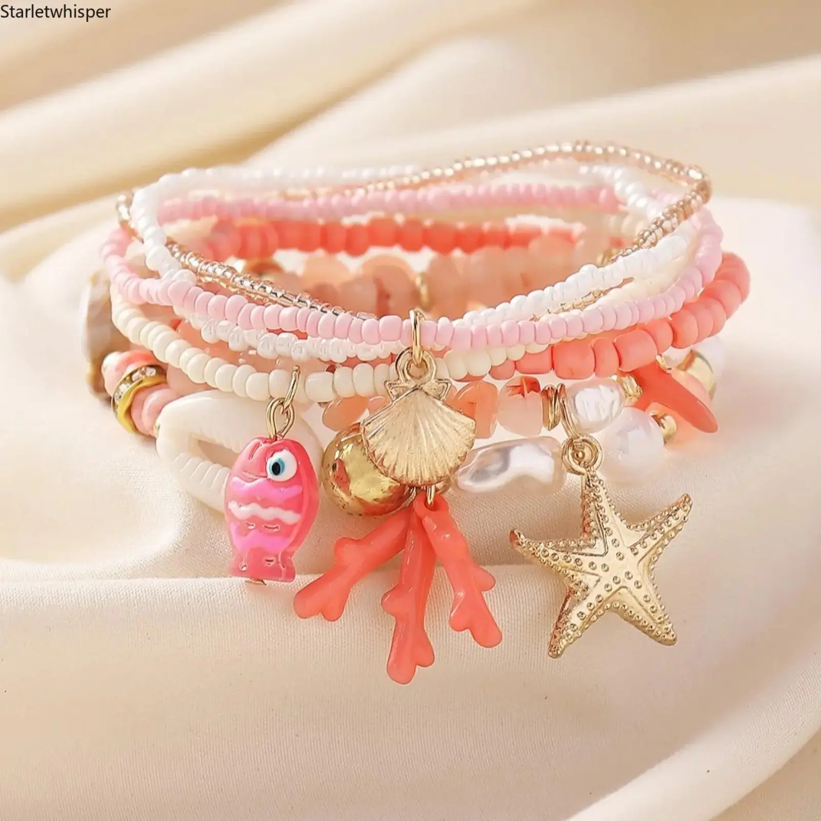 Women's Boho Mermaid Beaded Sports Wristband - Starfish Shell Decor, Ocean-Inspired Jewelry, Elegant All-Match Accessory, Stylish Casual Daily Wear Ornament