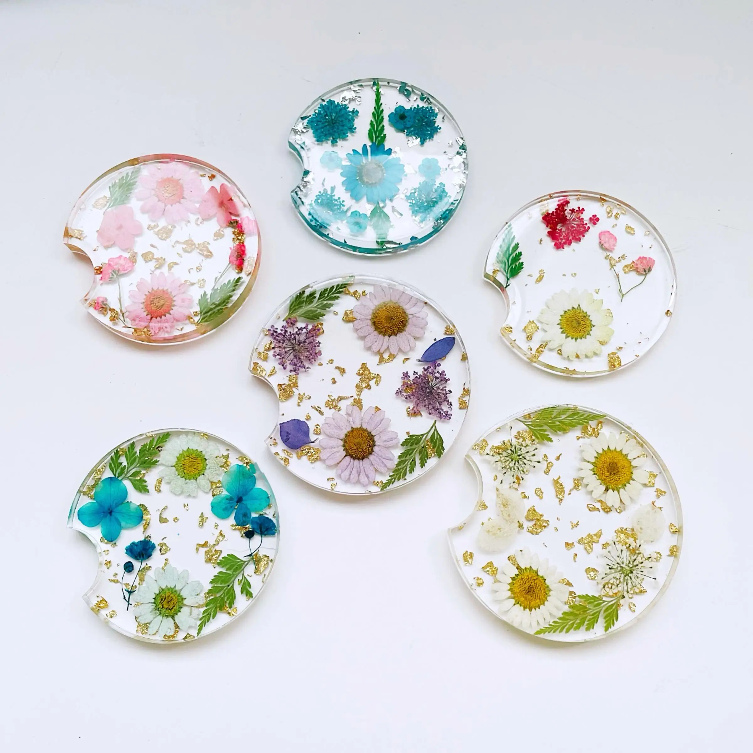 Creative Flower Pattern Car Coaster, Round Universal Handmade Car Coaster, Car Interior Decoration for Women & Girls, Car Decor for Girls, Car Stuff,