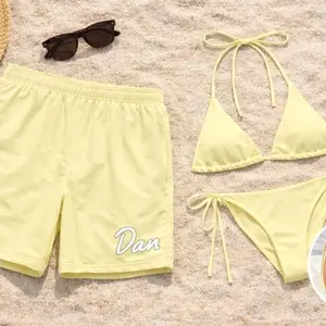 Personalized Pastel Swimsuit Set, Couples Matching Bikini and Trunks VDM