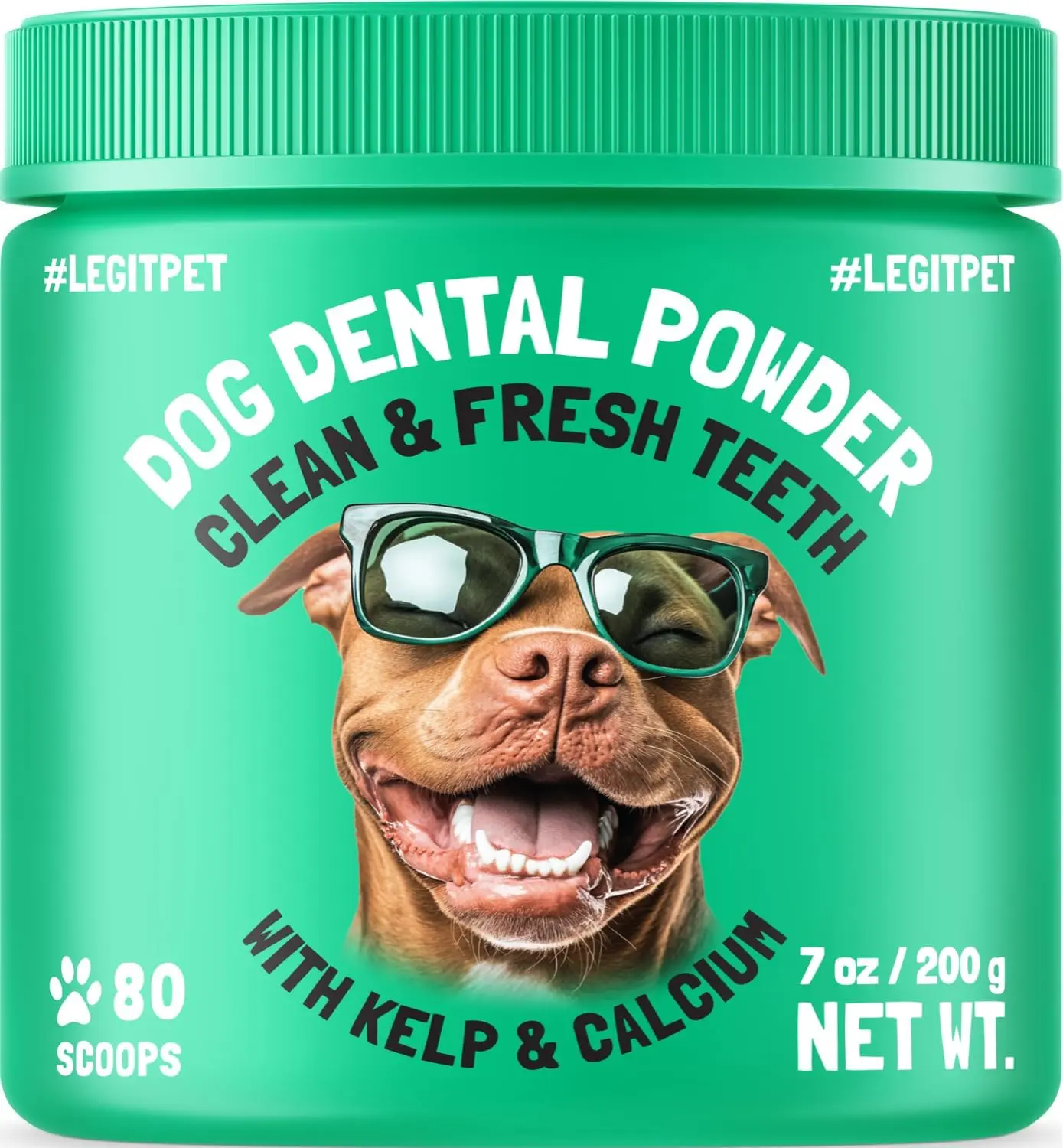 LEGITPET Dog Dental Powder for Teeth Cleaning Plaque & Tartar Control Natural Fresh Breath Treatment with Kelp & Calcium No-Brush Oral Care for Dogs – Bad Breath Support – 80 Scoops