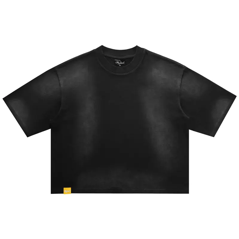 Men's 12oz Casual Cotton Vintage Streetwear T-Shirt - Washed, Cropped, Heavyweight Boxy Fit, Thick Oversized Design