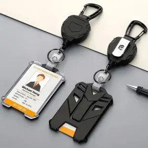 Vintage Black Scroll Badge Keychain, Metal Pendant Medallion, Retractable Reel ID Holder, 1 Piece, Unique Collectible Gift for Backpack Purse Keys