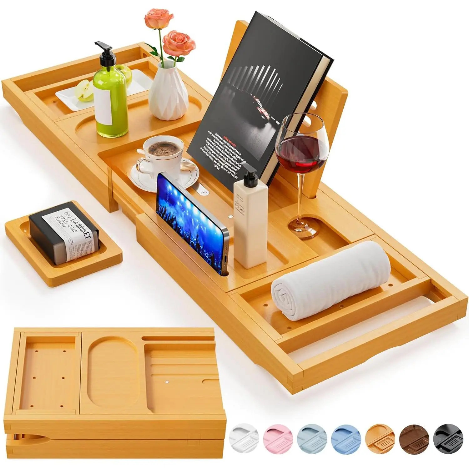 Premium Bathtub Tray Caddy, Expandable Bath Tray, Unique House Warming Gifts, New Home, Anniversary and Wedding Gifts for Couple, Bridal Shower Gift for Wo