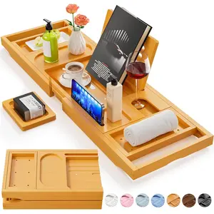 Premium Bathtub Tray Caddy, Expandable Bath Tray, Unique House Warming Gifts, New Home, Anniversary and Wedding Gifts for Couple, Bridal Shower Gift for Wo