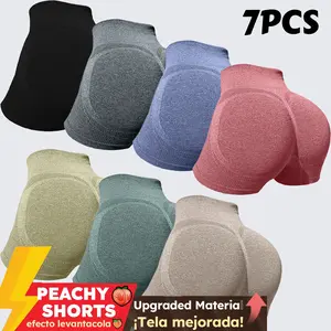 7-Pack Women's High Waist Seamless 3-Inch Yoga Shorts, Side Ribbed Tummy Control Butt Lifter Shorts, Summer Lightweight High Elastic Peach Hip Shorts, Slim Tight Cycling Fitness Workout Casual Shorts athletic women