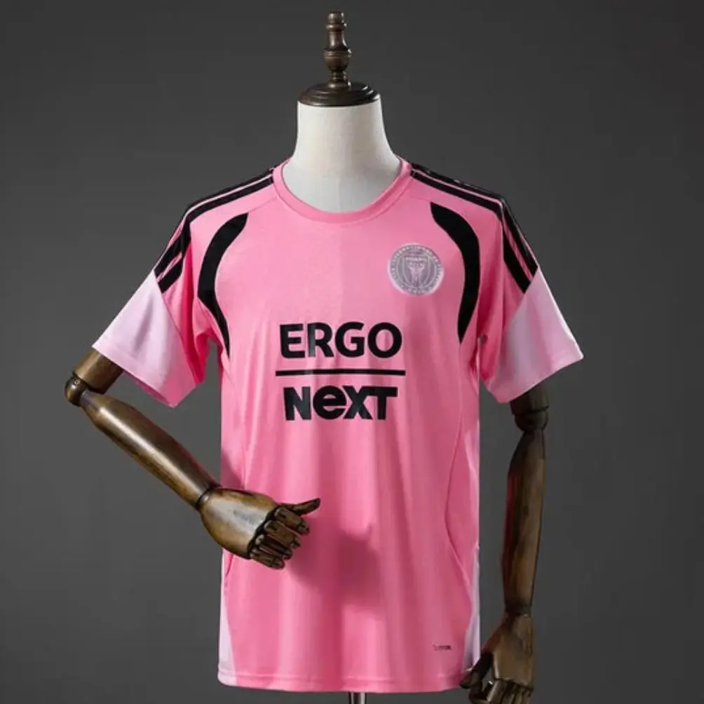 FULL LOGO Flamingo Pink Soccer Jersey, Short Sleeve Football Shirt with Black Trims, Unisex Retro Match Day Fan Top and Training Sportswear for Men and Women