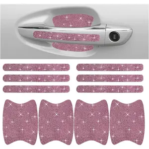 10PCS Bling Car Door Handle Anti-Scratch Sticker, Bling Car Door Handle Sticker, Universal Car Doors Handles Protective Cover, Shiny Rhinestone Auto Decor Accessories For Women (Pink)