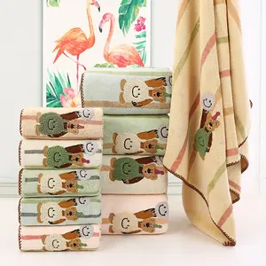 2pcs Quick-Dry Towel Set - Cute Stripes Bear Embellishments, Soft & Absorbent, Quick-Drying Essentials - Modern Spa, Home, or Travel Towels for Adults