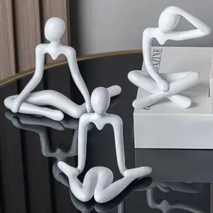 Abstract Human Figurine Sculpture, Minimalist Yoga Pose Resin Statue for Desk, Shelf, Living Room, Office & Home Decor, Modern Art Abstract Thinker Figurines, Black/White Nordic Style Ornaments trippy