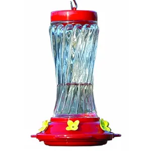 Audubon/Woodlink Swirl Glass Hummingbird Feeder 16 Ounce Red NA35225, Nectar Feeder, Outdoor Feeder, 16Oz