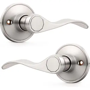 Pack of Two Dummy Door Lever for Left Hand and Right Hand Brushed Nickel Interior Door Handle Wave Style Non-Turning Door Knob Stainless Steel