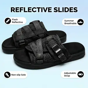 Reflective Slides for Men and Women – Full 3M Reflective Sandals with Adjustable Straps, Arch Support & Anti-Slip Sole, Comfortable Footwear for Wide or Narrow Feet, Light-Up Slide Sandals for Day & Night Wear