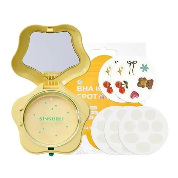 SINSURU BHA Iconic Spot Patch with Mirror Case – Hydrocolloid Patches with 5,000ppm Salicylic Acid – Day & Night Zit Patch for Targeted Sebum Care & Stylish Wear (36 EA)