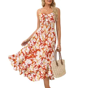 GRACE KARIN Casual Women's Dress Maxi Dress with Spaghetti Straps, Pleats, and Loose A-Line Cut, Boho Floral Dress for Party, Prom, Holiday, Beach