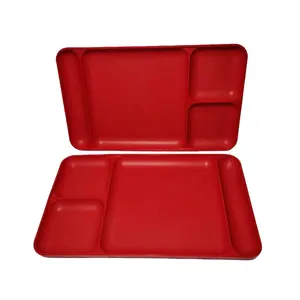 Set Of 2 Vintage Tupperware Red Tray 4 Compartment Rectangle Lunch Plate 1535-3