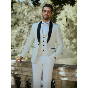 WHITE 3-PIECE SUIT SET FOR MEN | SHAWL LAPEL & SLIM FIT | WEDDING/PROM/BUSINESS FORMAL