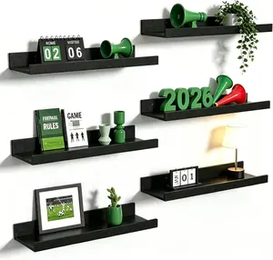 upsimples Floating Shelves for Wall, Wall Shelves for Decor Storage Set of 6, Wall Mounted Wood Shelf for Bedroom, Living Room, Bathroom, Kitchen, Picture Ledge Shelf, Black
