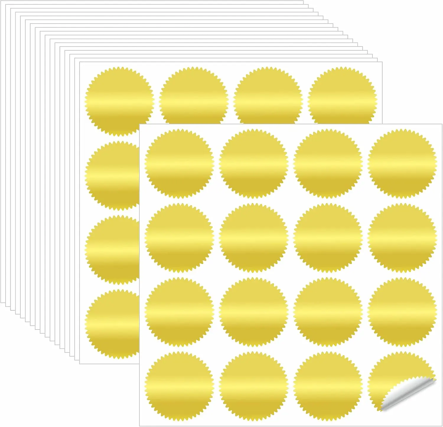 320 PCS Round Golden Embossing Stickers, Gold Foil Self-Adhesive Wafer Stickers Seal Labels for Envelop, Certificate (Each 2 inches)