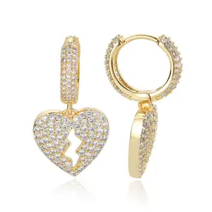 Hip-hop rap heartbreak zircon earrings personality men's and women's earrings fashionable and versatile couple gift party jewelry