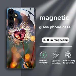 Innovative Heart-Shaped Dandelion Design Tempered Glass Phone Case with Magnetic Flow, Compatible with Samsung Galaxy S26 S25 S24 S23 S22Pro S21 S20 Fe Plus Ultra Pro A56 A55 A54 A53 A52 A51 A36 A35 A34 A32 A26 A25 A24 A23 A16 A15 A14 A06 A05 A03s,Gifting