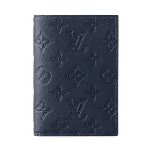 Louis Vuitton Monogram Embossed Calfskin Passport Wallet for Men, Navy Blue Double-Fold Design