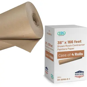 Brown Rosin Masking Paper 36" x 1992" (166 feet), 4-Pack (1992 Sq.Ft) – Thick Floor Covering (66 lb Thickness) - USA-Made Masking Paper for Painting and Construction, Surface Protection by IDL Packaging
