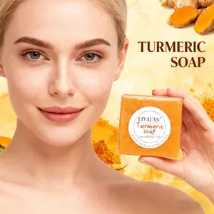 LIYALAN 5pcs Nourishing Turmeric soap Bar（with Bubble net） 3pcs 110g Moisturizing Soap for Body & Face Handmade with Shea Butter Hydrating Cleanser 2-in-1 Face & Body Bar