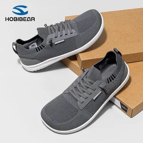 HOBIBEAR Men's Wide-Toe Sneakers - Flat Men's Shoes, Spring & Autumn Outdoor Casual Trainers, Breathable Fabric Upper, Lightweight High-Density Rubber Sole, Comfortable Athletic Walking Footwear